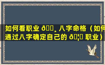 如何看职业 🕸 八字命格（如何通过八字确定自己的 🦟 职业）